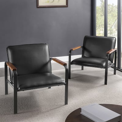 Crvena Wooden Upholstered Armchair with Metal Arms and Legs Set of 2