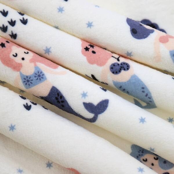 slide 2 of 9, Printed Soft Flannel Fleece Throw Sherpa Kids Blanket, 40 x 50 Inch Pink Mermaid with White Base Pink, Blue, White