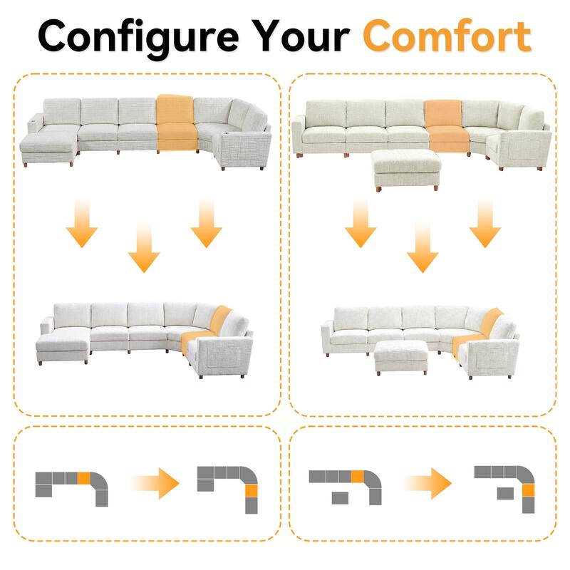GDFStudio - Modular Chenille L-Shaped 159" 6-Seater Sectional Sofa with Storage & Cup Holders