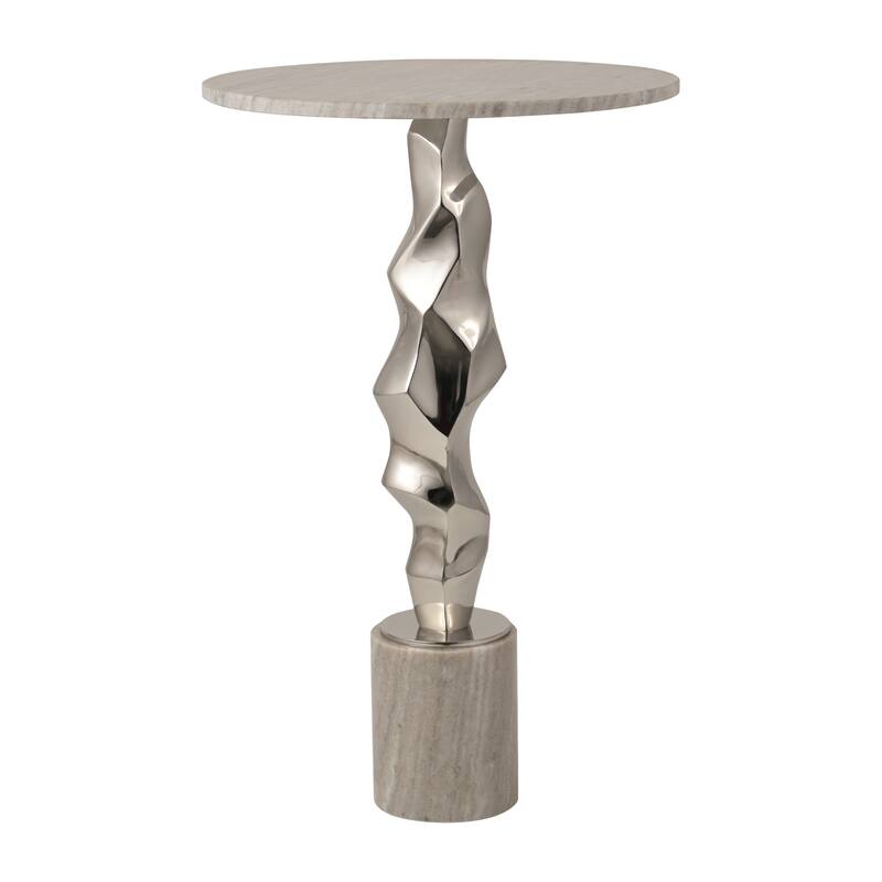 Sagebrook Home Luxurious 25" Aluminum & Marble Accent Table - 16" x 16" x 25"