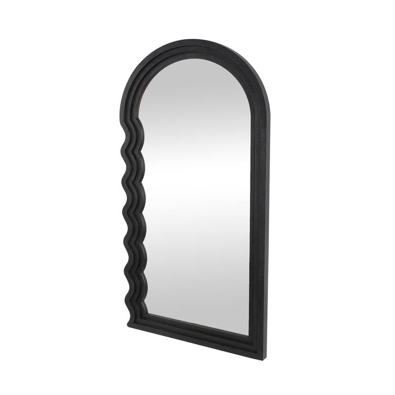 Black Wood Handmade Wavy Room Wall Mirror with Dimensional Carved Frame - 2"W x 28"L x 51"H