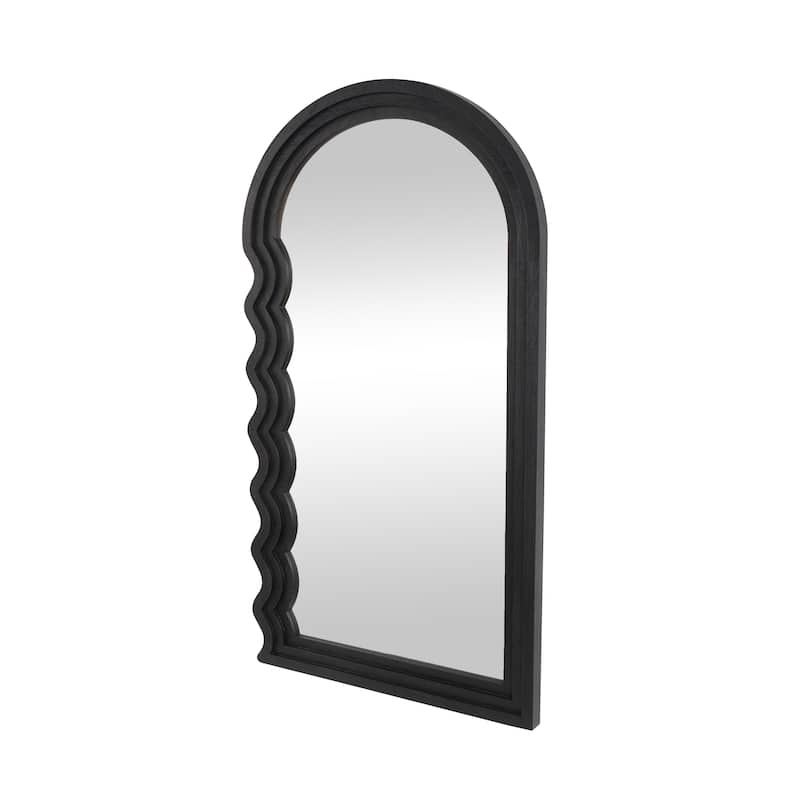 Wood Handmade Wavy Wall Mirror with Dimensional Carved Frame - Black - Roche River Decor - 2"W x 28"L x 51"H