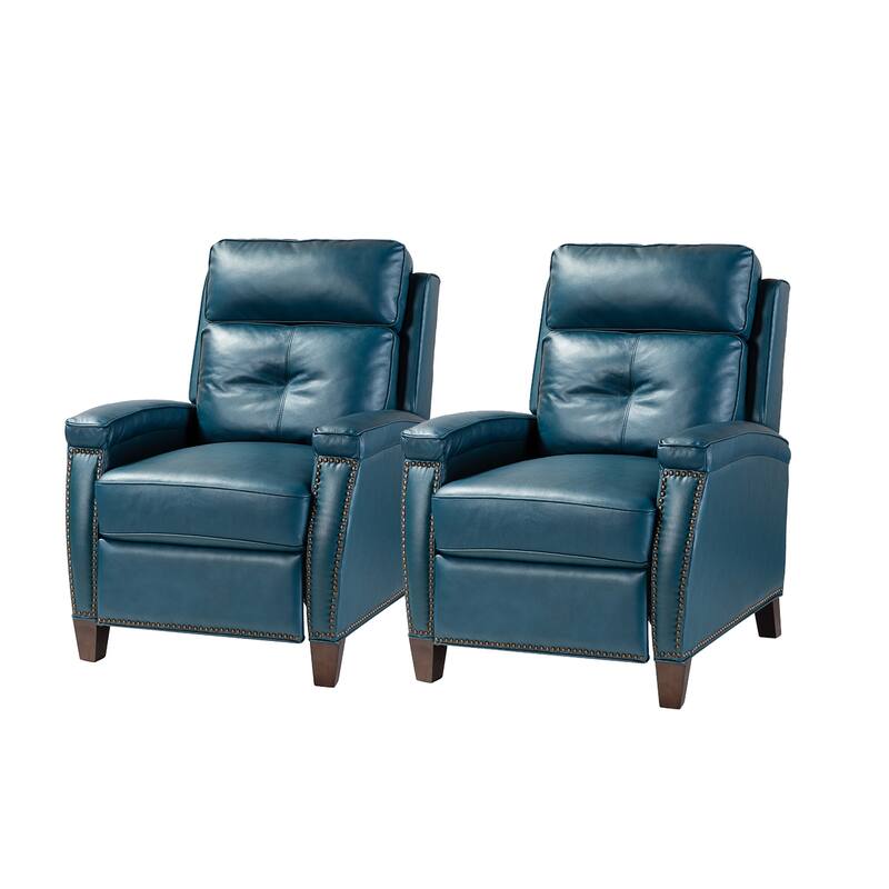 Gaspar Mid-Century Modern Genuine Leather Pushback Recliner with Wood legs Set of 2 by HULALA HOME