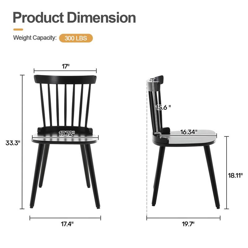 Solid Wood Spindle Back Windsor Dining Chairs Set of 2 - 33.3"H x 17.72"W x 19.7"D