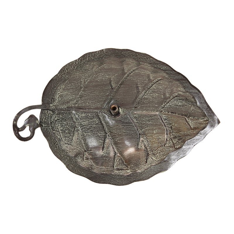 Achla Designs 15"L Round Antique Brass Plated Aspen Leaf Birdbath w/ Wrought Iron Over Rail Bracket