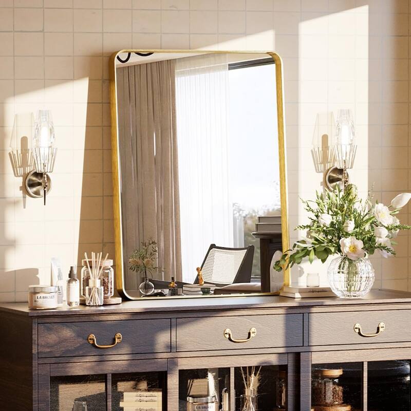 24 Inch Round Bathroom Mirror - Wall Mounted Circle Mirror with Metal Frame, Modern Mirror Suitable for Bathroom