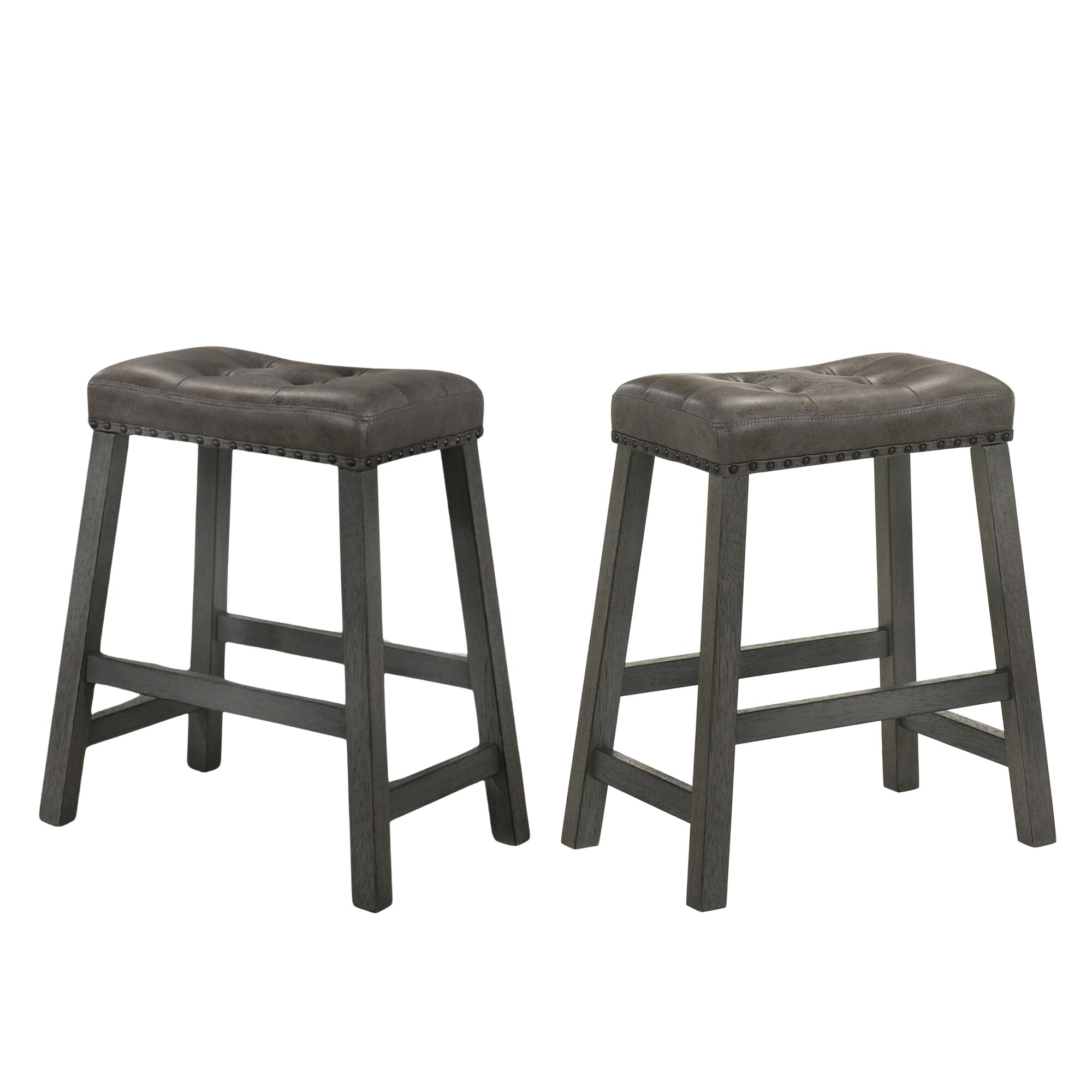 25" Rustic Wooden Counter Stools Set of 2 with Solid Wood Legs