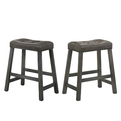 Rustic Backless Counter Stool Set Of 2-25 Inch Wooden Farmhouse Barstool With Leather Seat,Distressed Finish & Sturdy Frame