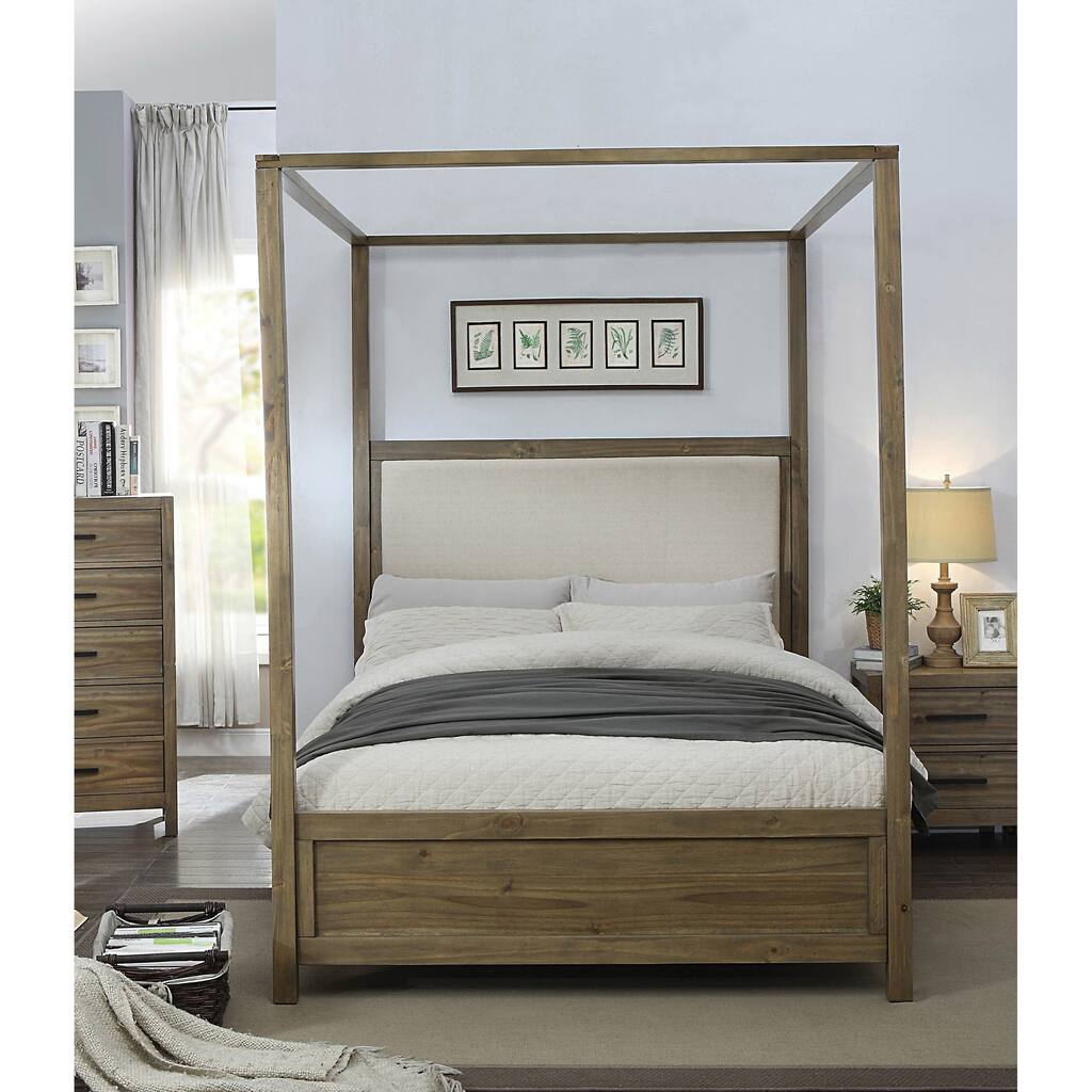 Furniture of America Tols Rustic Oak Solid Wood Canopy Bed
