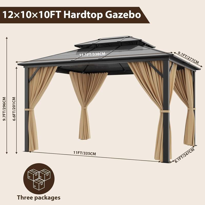 10' x 12' Patio Hardtop Heavy Duty Gazebo for Garden, Patios, Lawns - 10X12 Ft
