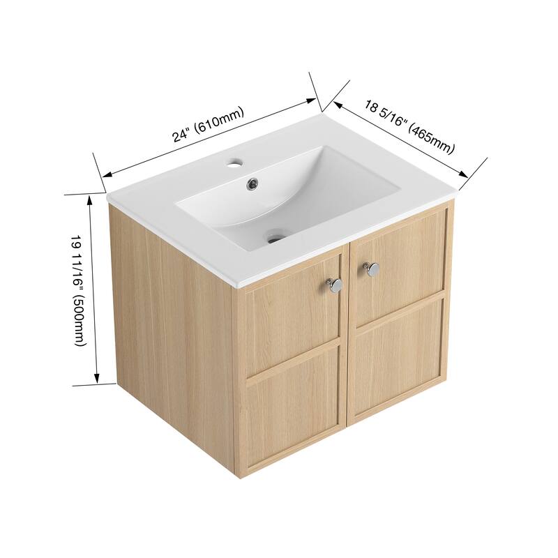 GDFStudio - Cairo Modern Wall-Mounted Bathroom Vanity Set with Scratch-Resistant Resin Sink & Soft Close Doors