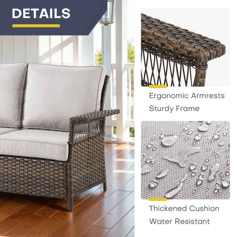 Gymojoy 3-Seat Sofa with Patio Ottoman and Club Chair set - Brown