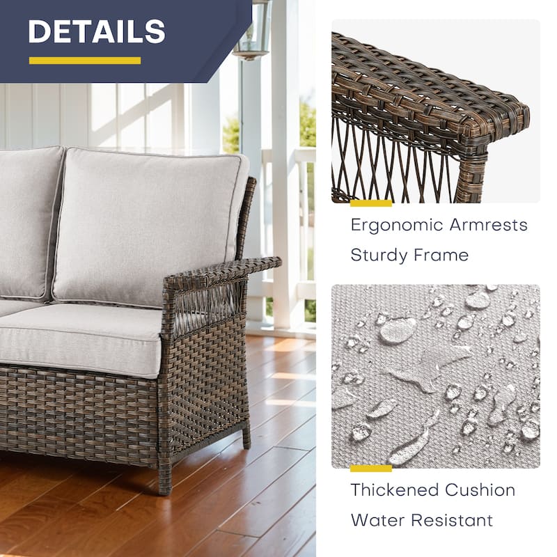 Gymojoy 3PCS Patio Rattan Wicker Chair with Coffee Table - Brown