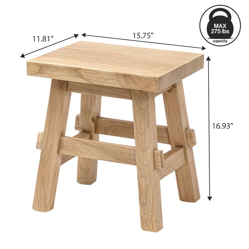 JONATHAN Y Revine Rustic Farmhouse Solid Mindi Wood Handcrafted Accent Stool