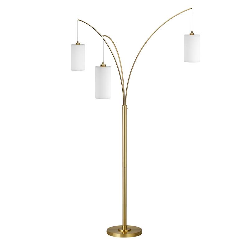 HomeRoots 83" Brass Three Light Tree Floor Lamp With White Frosted Glass Drum Shade - 83" Tall