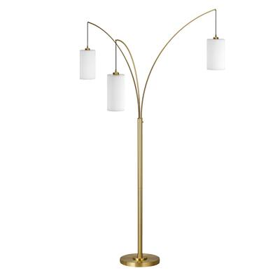HomeRoots 83" Brass Three Light Tree Floor Lamp With White Frosted Glass Drum Shade - 19