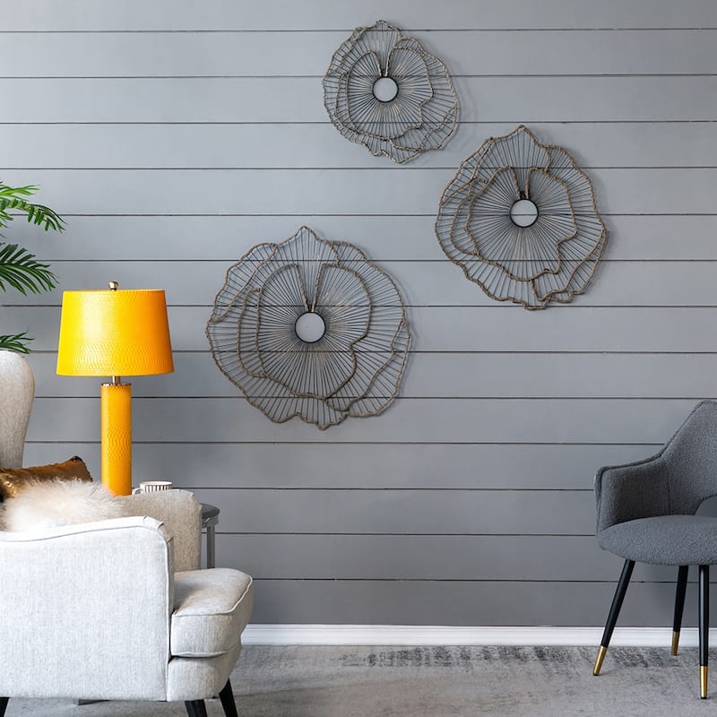 Set of 3 Metal Flowers Wall Decor,Transitional Wall Floral Sculpture