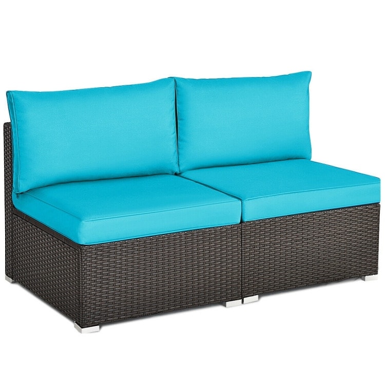 2 Pieces Patio Rattan Armless Sofa Set with 2 Cushions and 2 Pillows - 25.5