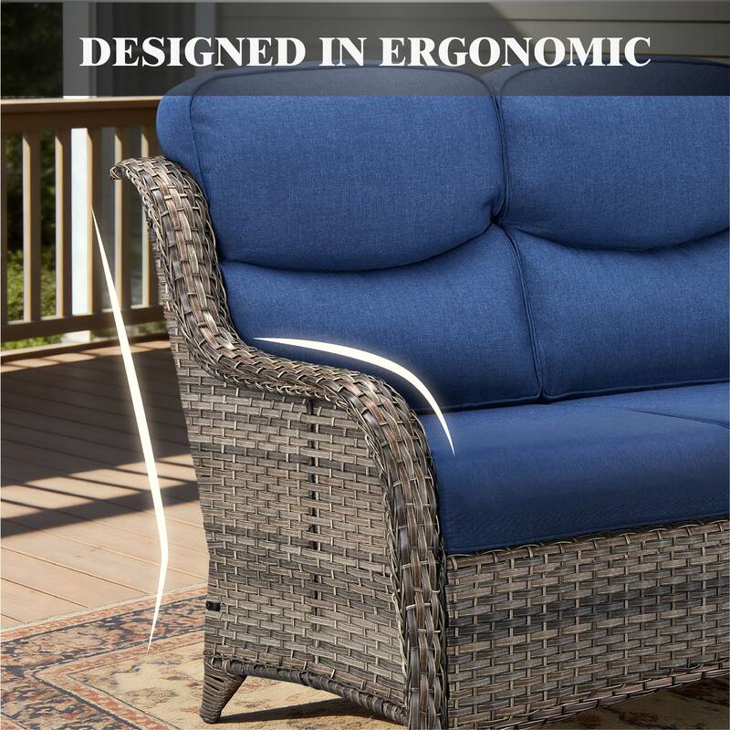 Meyreso 5-Piece Outdoor Patio Wicker Fire Pit Conversation Set with 5-Inch Thick Olefin Cushions