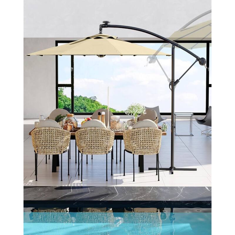 10FT Offset Umbrella with Cross Base, Fade Resistant Canopy Large Patio Umbrella with 360-degree