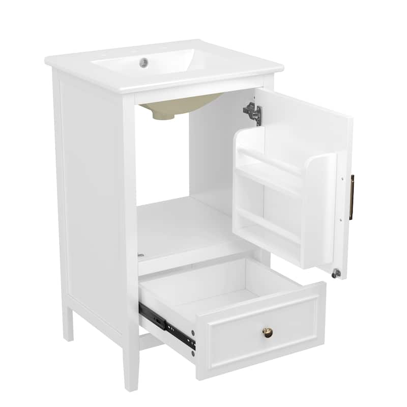 GDFStudio - Genevieve 20" Bathroom Vanity with Ceramic Sink, Soft Closing Door, Storage Rack & Drawer