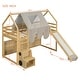 preview thumbnail 28 of 78, Full Size Loft Bed with Slide, Tent, and Storage Shelves - House Frame Kids Bed with Ladder and Car-Shaped Organizer