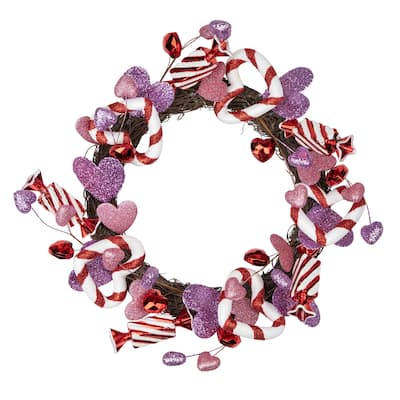 Pink Purple Cies Hearts Valentine's Day Wreath, 16-Inch, Unlit