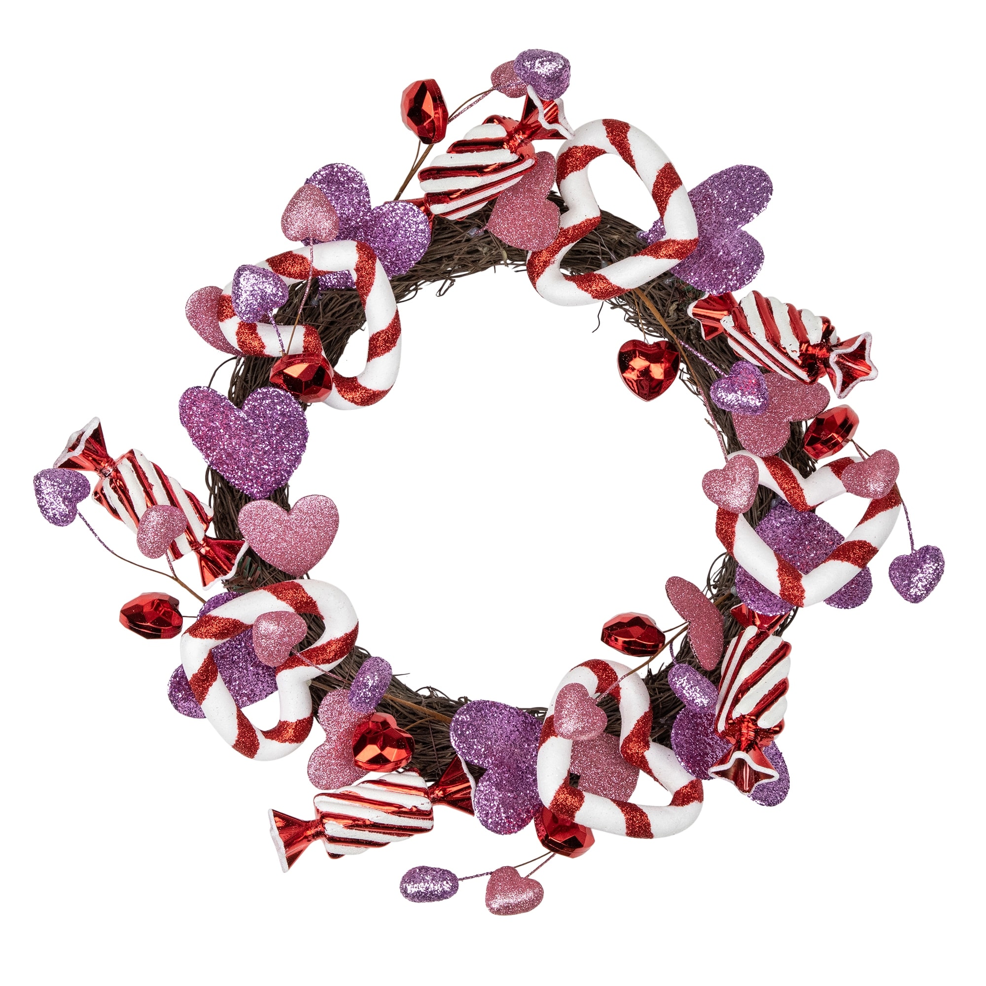 Pink Purple Cies Hearts Valentine's Day Wreath, 16-Inch, Unlit