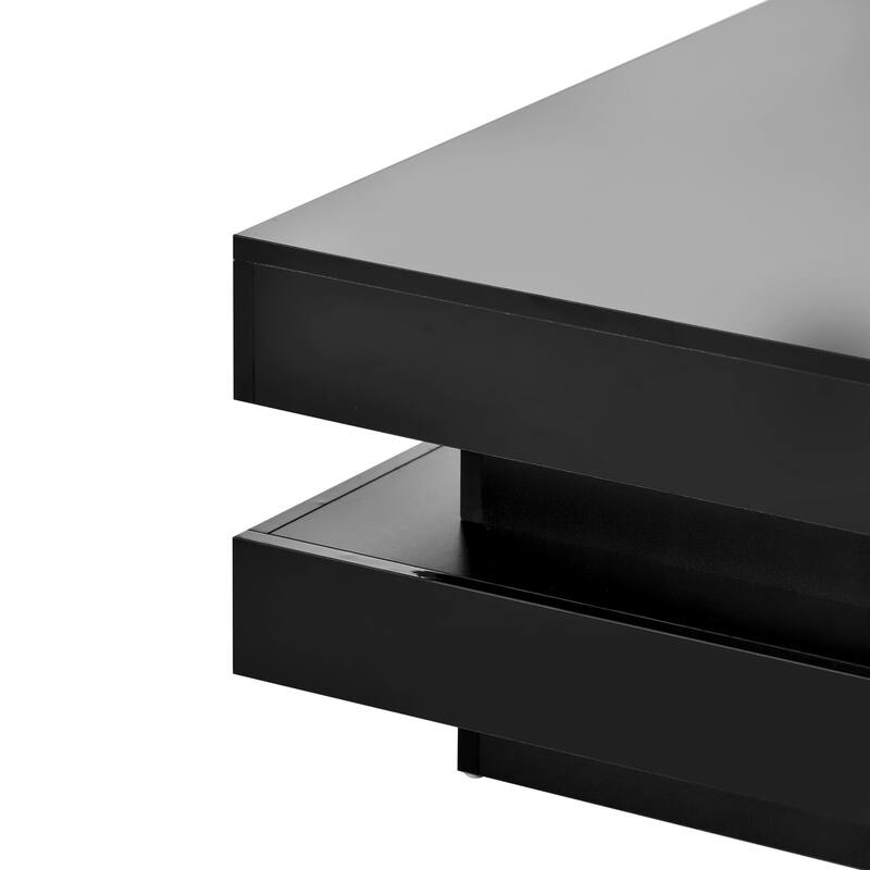 High Gloss Minimalist Design 2-Tier Square Coffee Table with Plug-in 16-color LED Lights Center Table for Living Room