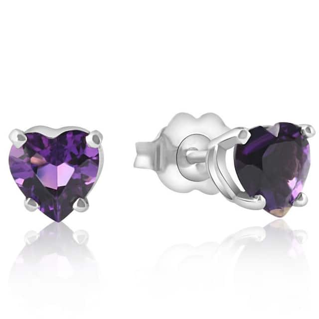 Bliss Diamond 1ct Heart Shape Amethyst Studs Earrings in 14K, Yellow, Rose, or White Gold