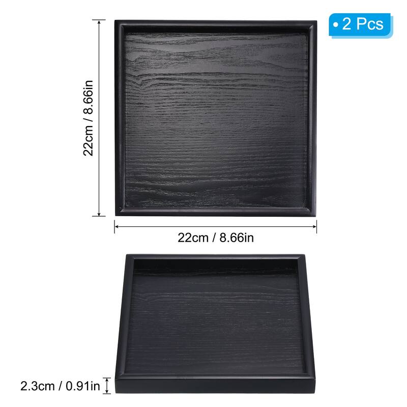 2pcs Wood Serving Tray Square Decorative Platter Home Kitchen Table - 9 Inch