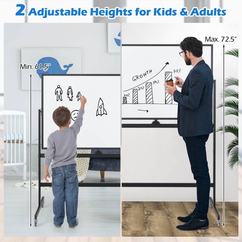 Costway 32 x 48'' Portable Rolling White Board Reversible Dry Erase - See Details