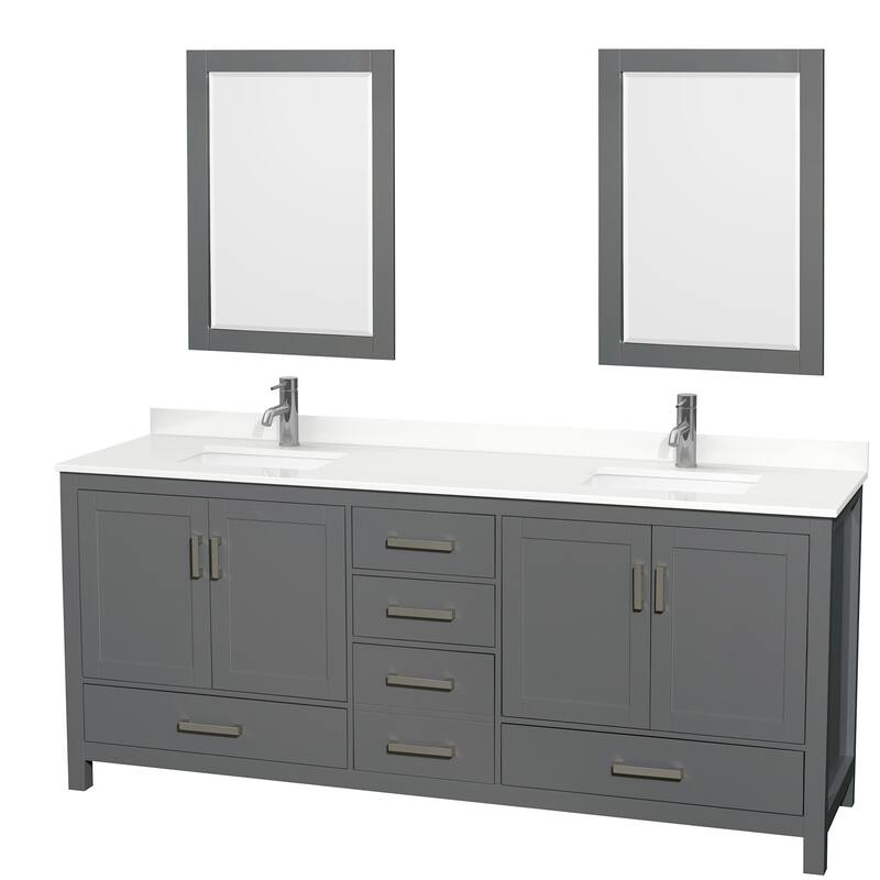 Wyndham Collection WCS141480D-QTZ-UNSM24 Sheffield 80" Free Standing - Dark Gray / White Quartz Top / Brushed Chrome