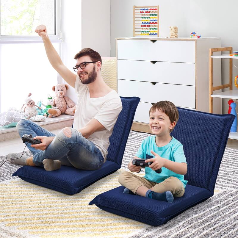 6-Position Floor Chair with Steel Pipe Frame and Breathable Mesh Thick Sponge Portable Design - 39.5" x 18" x 3"