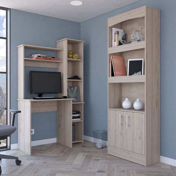 DEPOT E SHOP Detroit 2 Piece Office Set with Bookcase and Desk Light