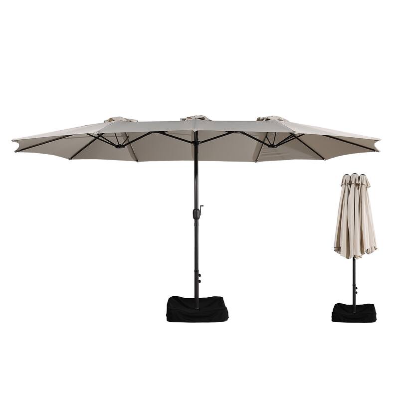Clihome 15 Ft Outdoor Rectangular Crank Market Umbrella with Base