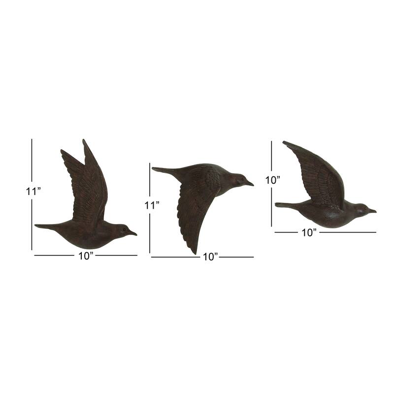 Polystone Weathered 3D Floating Bird Wall Decor (Set of 3) - Dark Brown, Gold, Silver