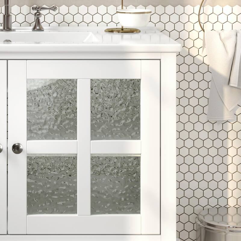 36" Bathroom Vanity with Ceramic Sink, Adjustable Shelf and Open Shelf, Solid Wood Legs, Waterproof Painted Finish