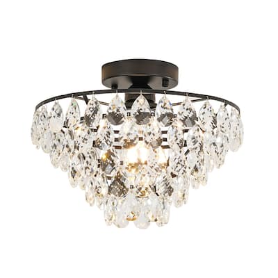 Vintage Glam Tiered Round Crystal Semi Flush Ceiling Light 12.6in