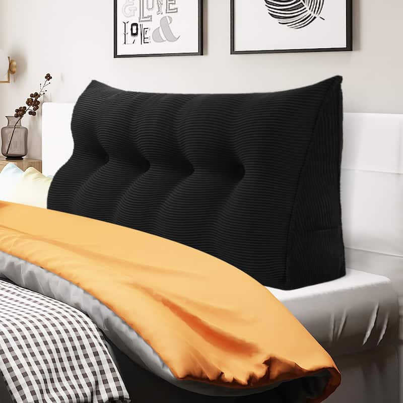 WOWMAX Large Reading Wedge Headboard Pillow for Bed Rest Back Support - Full - Cotton Black