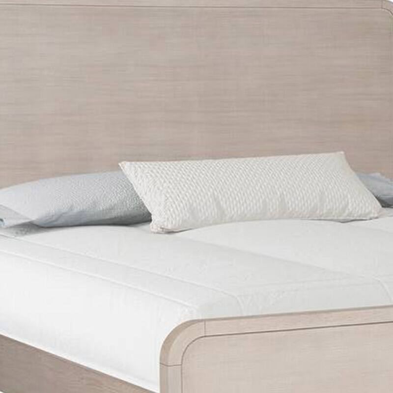 Giva Queen Bed, Rounded Edges, Natural Oak Beige, Solid Rubberwood