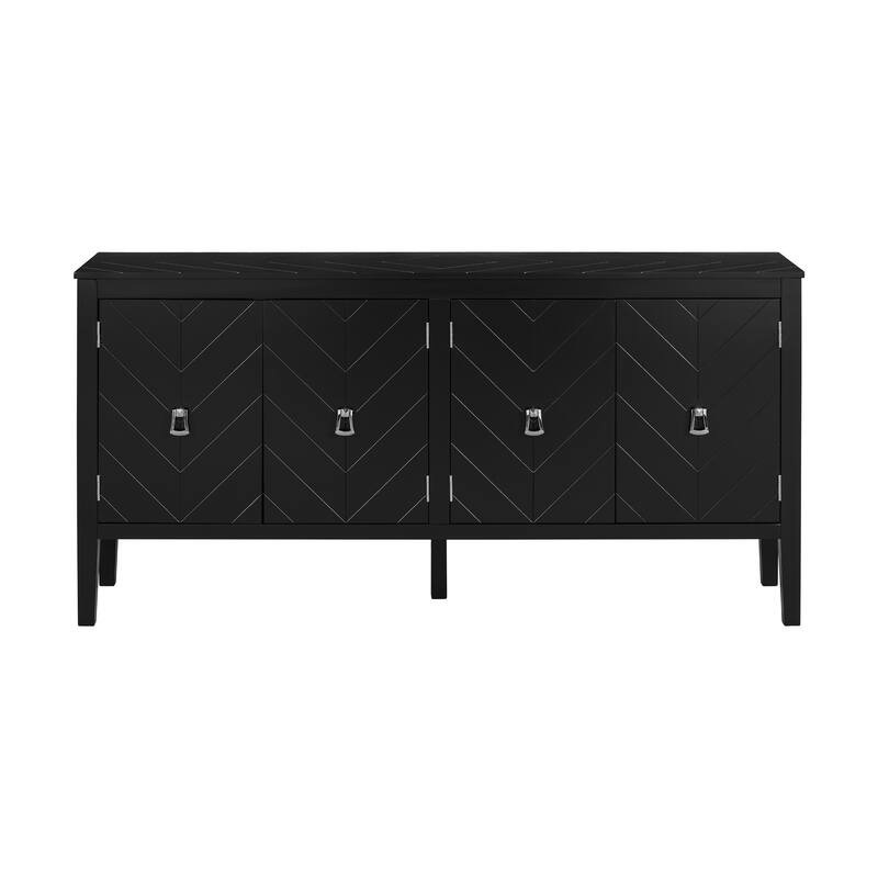 Elegant Four-Door Sideboard Buffet Cabinet Featuring Intricate Geometric Designs and Retro Handles, for Living Dining Rooms