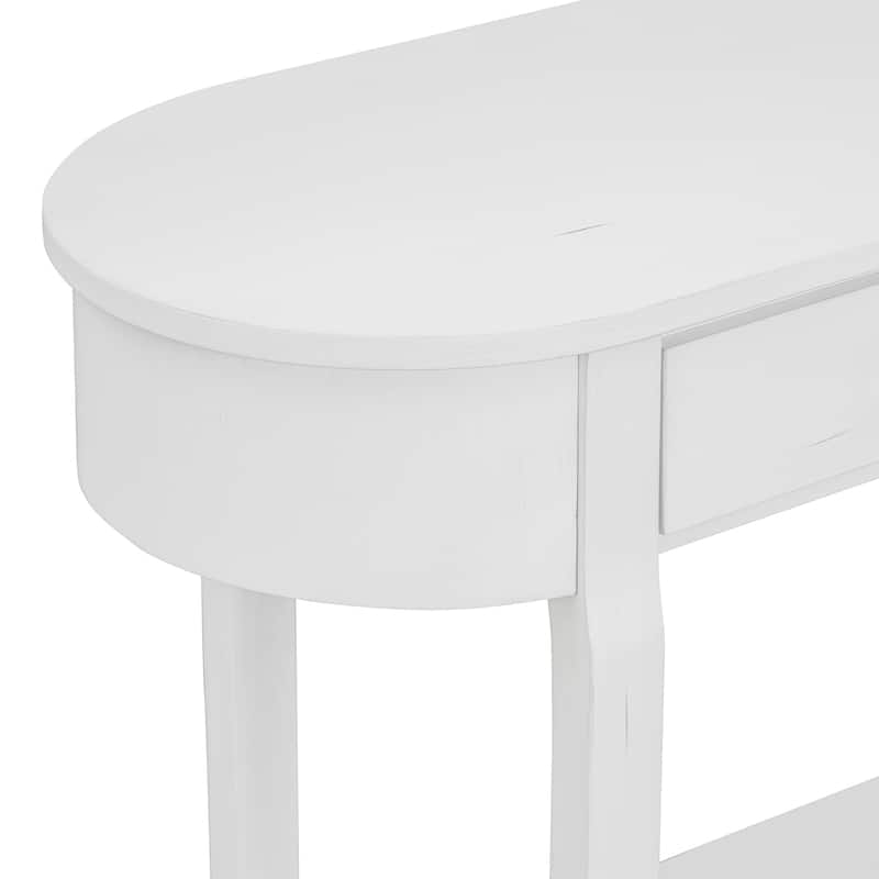 Solid Wood Narrow Console Table with Curved Top Design, 40" Storage Entryway Sofa Table with 2 Drawers and Open Shelves