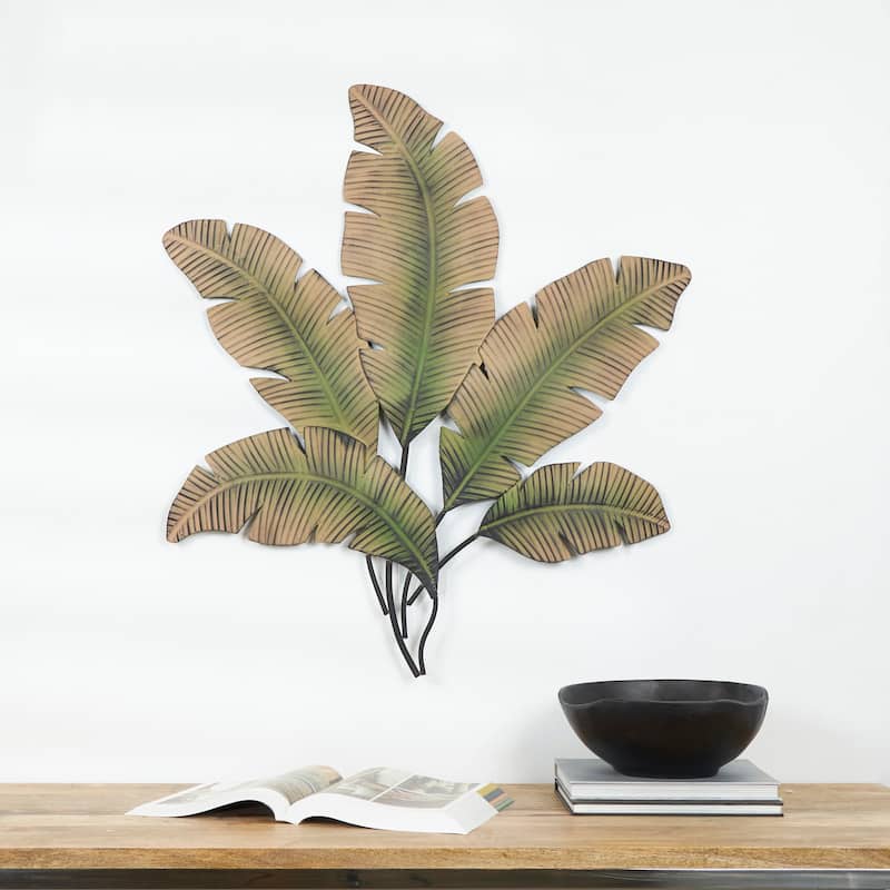Metal Leaf Clutter Palm Wall Decor with Distressed Textured - Brown - Roche River Decor