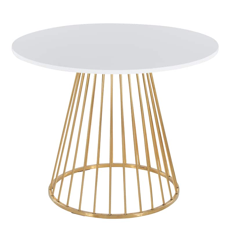 Silver Orchid Canary Pugo Round Dining Table with Pedestal Base - White Wood/Gold Metal