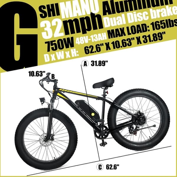 26" x 4.0Fat Tires 750W Electric Bike for Adults with Removable Battery -  Bed Bath & Beyond - 42349684