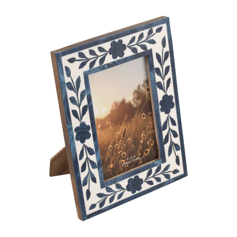 Resin and Wood Floral Petals Photo Frame - Blue, 4x6 in.