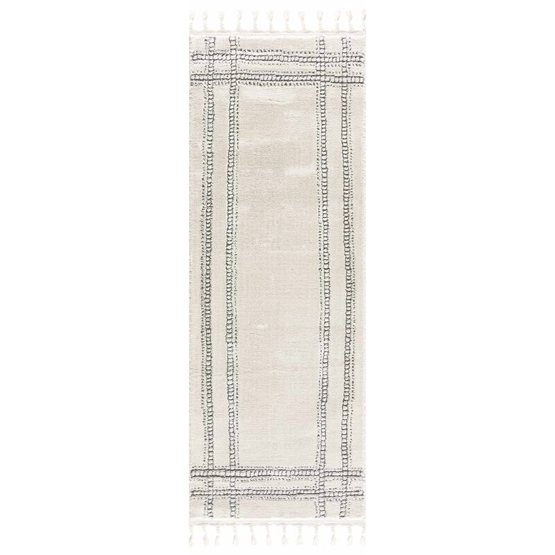 Hauteloom Azana Living Room, Bedroom Area Rug - Farmhouse - High Pile - Bone,Black - 5'3" x 7'
