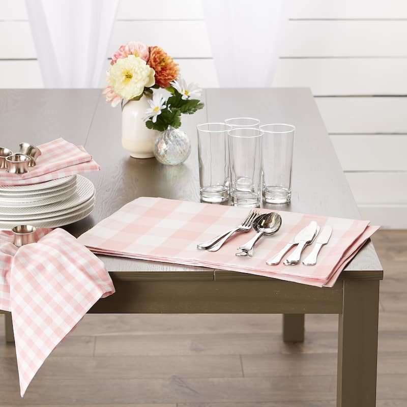 DII Pink & White Reversible Gingham Buffalo Check Placemat Set, 4 Piece
