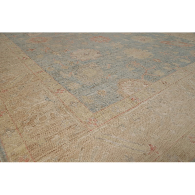 Hand Knotted Oriental 100% Wool Carpet Transitional All-Over Navy Blue & Blues Oushak Area Rug - 12' 5'' X 8' 8''